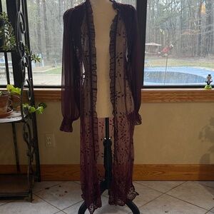 Cato Plum Sheer Embroidered Long Duster Scarf